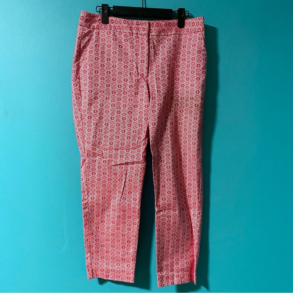 Talbots 6P Heritage Red White Geometric Print Cropped Pants Cotton Blend